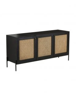 Westwing Collection Sideboard Vienna mit Wiener Geflecht in Schwarz, B 165 x H 78 cm