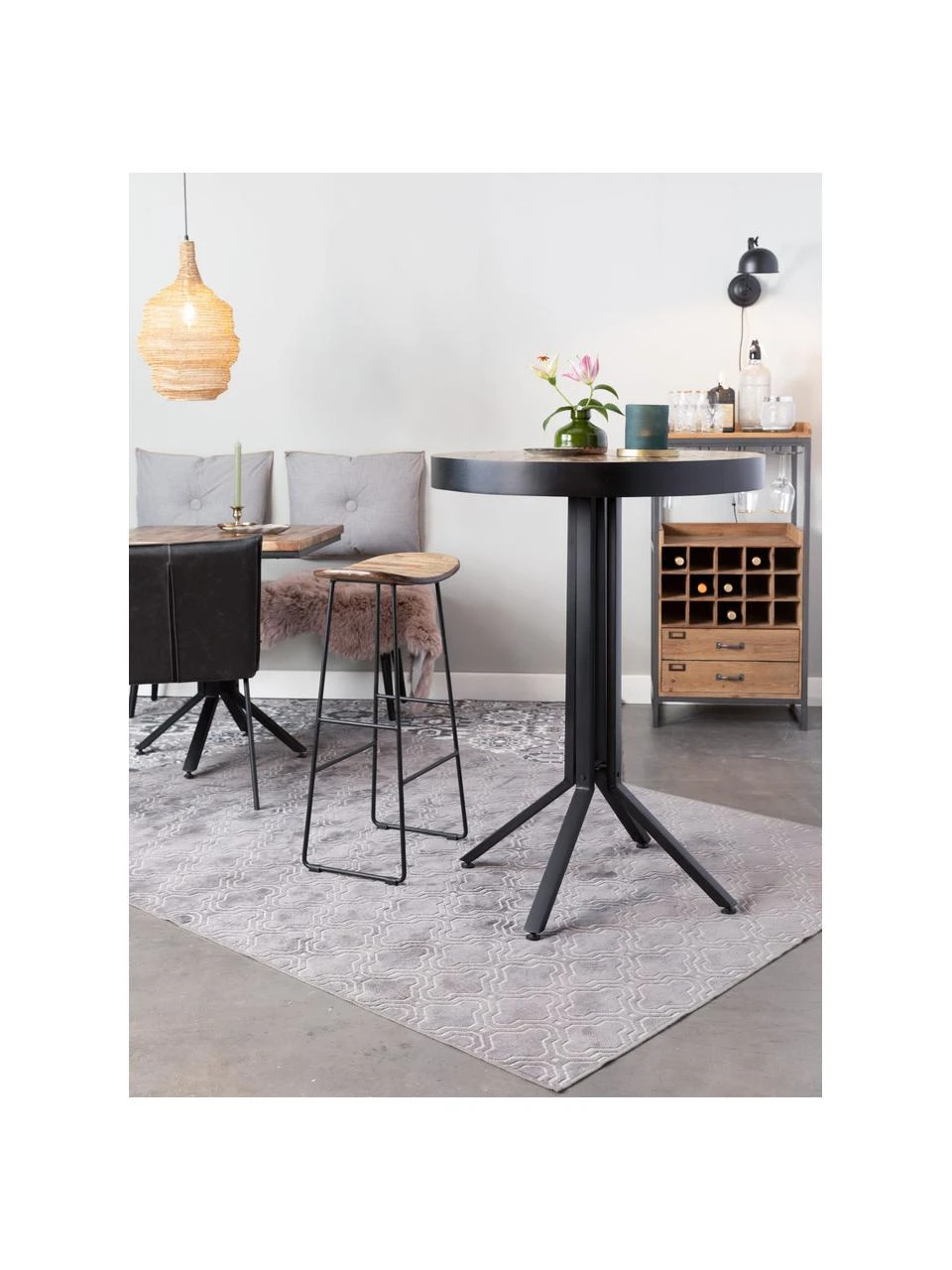 Thekenhocker Tangle aus Teakholz und Metall, B 40 x H 65 cm 4 Thekenhocker Tangle aus Teakholz und Metall, B 40 x H 65 cm – Bild 2